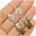 25 Cts Natural Ethiopian Fire Opal In Pyrite Set In Solid. 925 Sterling Silver Earrings