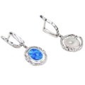 Magnificent One of a Kind Blue Fire Opal , White CZ Solid.925 Sterling Silver Earrings