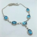 Handmade Faceted Blue Topaz .925 Sterling Silver Necklace