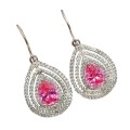 1 cts Pink Sapphire and White Topaz Gemstone in Solid .925 Sterling Silver Earrings