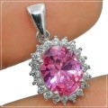 2 cts Pink Sapphire and White Topaz Gemstone Solid .925 Silver Pendant
