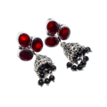Handmade Natural Black Onyx , Garnet (Jumki) Gemstone Silver Earrings