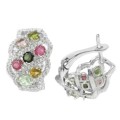 Deluxe Natural Unheated Multi-Tourmaline, White Cubic Zirconia Solid. 925 Sterling Silver Earrings