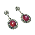 Antique style Pink Red Ruby Gemstone, Marcasite and Solid .925 Sterling Silver Earrings