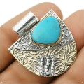 Natural Sleeping Beauty Turquoise and Australian Gaspeite Solid .925 Sterling Silver Pendant
