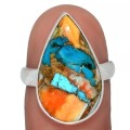 Natural  Spiny Oyster South Western Arizona Copper Turquoise Solid .925 Sterling Silver Ring size 7