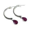 Modern Cherry Ruby Gemstone Set in Solid .925 Sterling Silver Earrings