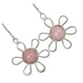 Adorable Whimsy Floral Set Natural Pink Rose Quartz Solid .925 Sterling Silver Earrings