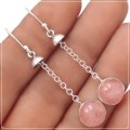 Beautiful Natural Pink Rose Quartz Solid.925 Sterling Silver Earrings