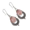 Beautiful Natural Pink Rose Quartz Solid .925 Sterling Silver Earrings
