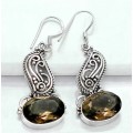 Indonesian Bali Java Natural Smoky Topaz Solid .925 Sterling Silver Earrings