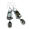 Exquisite Brown Smoky Topaz, River Pearl Gemstone 925 Silver Dangle Earrings