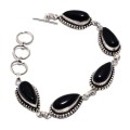 Handmade Natural  Black Onyx  Gemstone .925 Silver Bracelet