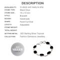 Handmade Natural Faceted Black Onyx  Gemstone .925 Silver Bracelet