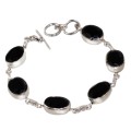 Handmade Natural Faceted Black Onyx  Gemstone .925 Silver Bracelet