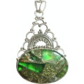 Indonesian Bali - Java Copper Green Turquoise Pendant in Solid 925  Sterling Silver