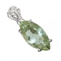 Fine Sparkle Natural Green Amethyst (Prasiolite) Gemstone .925 Silver Pendant Necklace