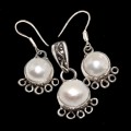 Creamy White River Pearl Gemstone . 925 Silver Pendant and Earrings Set