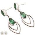 Modern Set Emerald Quartz Gemstone 925 Silver Stud Earrings