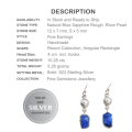 Natural Indian Sapphire Rough and White Pearl Gemstone Solid .925 Sterling Silver Earrings