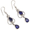 Handmade Sapphire Blue Quartz Gemstone 925 Silver Earrings