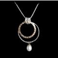 Trendy Two Tone Dainty Freshwater Pearl Solid. 925 Sterling Silver Necklace