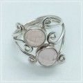 indonesian- Bali Natural Rose Quartz Gemstone Solid .925 Sterling Silver Ring Size 7 / O