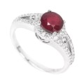 Natural Ruby and White Cubic Zirconia Gemstone Solid .925 Sterling Silver Ring Size US 6 or M