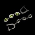 Natural Unheated Peridot, Diamond cut White CZ Gemstone Solid .925 Sterling Silver Earrings