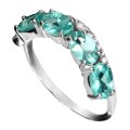 Exceptional Natural Apatite,  White Cubic Zirconia Gemstone Solid .925 Silver Ring Size 6 or M