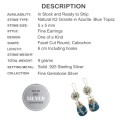 Natural K2 Granite with Blue Azurite and Blue Topaz Gemstone Solid .925 Sterling Silver Earrings