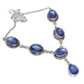 Handmade Blue Quartz Ovals Gemstone 925 Silver Necklace