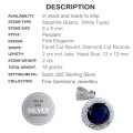 Dainty 2 cts Sapphire Quartz, White Topaz Solid .925 Sterling Silver Pendant