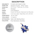 2 cts Sapphire Quartz, White Topaz Solid .925 Sterling Silver Pendant