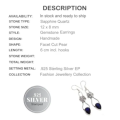 Faceted Sapphire Blue Quartz  925 Silver Earrings
