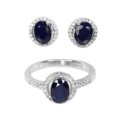 Deluxe Natural Blue Sapphire and White Cubic Zirconia set in Solid 925 Sterling Silver Ring Sz 6.75