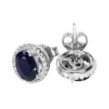 Genuine Blue Sapphire, White Cubic Zirconia Solid .925 Sterling Silver Stud Earrings