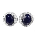 Genuine Blue Sapphire, White Cubic Zirconia Solid .925 Sterling Silver Stud Earrings