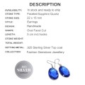 Faceted Blue Quartz Gemstone Ovals 925 Sterling Silver Earrings