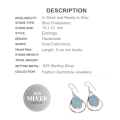 Blue Chalcedony Oval Cabochons Gemstone,.925 Sterling Silver Earrings