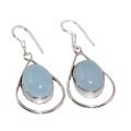 Blue Chalcedony Oval Cabochons Gemstone,.925 Sterling Silver Earrings