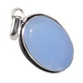 Handmade Blue Chalcedony Oval .925 Sterling Silver Pendant