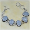 Natural Blue Chalcedony Gemstone .925  Sterling Silver Bracelet