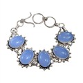 Antique Style Blue Chalcedony Oval Gemstone .925 Sterling Silver Bracelet