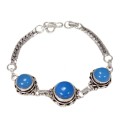 Natural Blue Jade Gemstone .925  Sterling Silver Bracelet