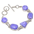 Handmade Beautiful Lilac Purple Mosaic Jasper and .925 Sterling Silver Bracelet