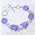 Handmade Beautiful Lilac Purple Mosaic Jasper and .925 Sterling Silver Bracelet