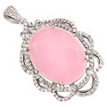 Turkey- Istanbul 17.58 Cts Chalcedony, White Topaz Pendant Solid.925 Sterling Silver