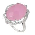 Pastel Pink 13.98 cts Chalcedony, White Topaz Solid.925 Sterling Silver Ring Size 8
