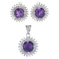 Natural Unheated Purple Amethyst and White Cubic Zirconia Gemstone Solid .925 Sterling Silver Set
